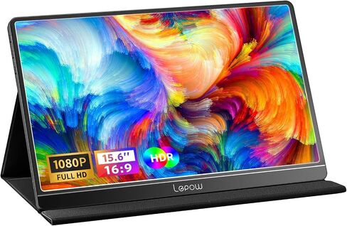 Lepow Portable Monitor 15.6 Inch, FHD 1080P USB-C HDMI Gaming Ultra-Slim IPS Display Eye Care Screen with Speakers, External Monitor for Laptop PC PS4 Xbox Phone w/Smart Cover, Plug & Play Black in Saudi Arabia