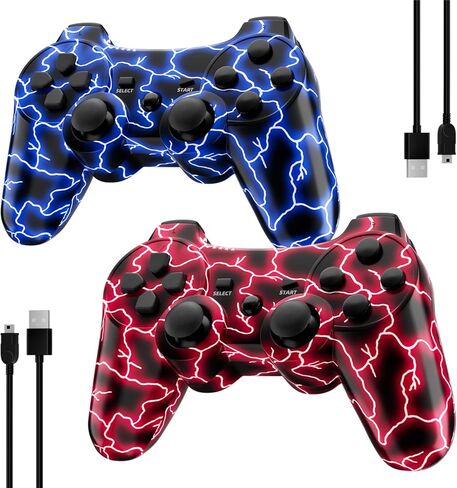 Kujian Controller for PS3, Wireless Controller for Playstation 3 6-axis Dual Vibration Gaming Controller with Charging Cord(Blue+Red) in Kuwait