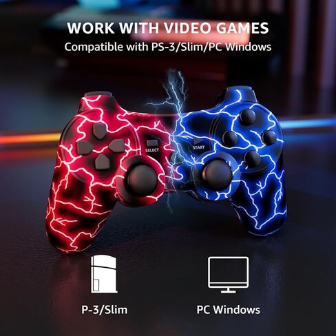 Kujian Controller for PS3, Wireless Controller for Playstation 3 6-axis Dual Vibration Gaming Controller with Charging Cord(Blue+Red) in Kuwait