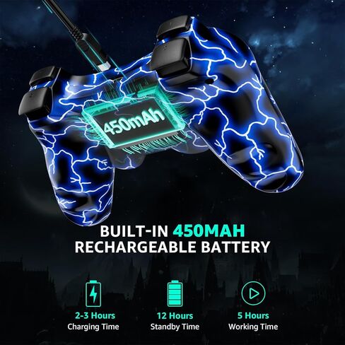 Kujian Controller for PS3, Wireless Controller for Playstation 3 6-axis Dual Vibration Gaming Controller with Charging Cord(Blue+Red) in Kuwait