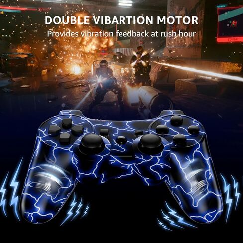 Kujian Controller for PS3, Wireless Controller for Playstation 3 6-axis Dual Vibration Gaming Controller with Charging Cord(Blue+Red) in Kuwait
