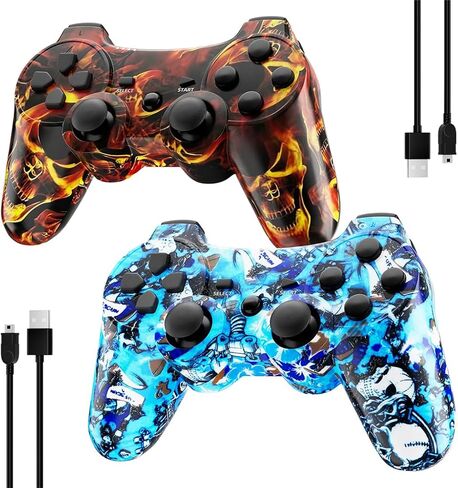 Kujian Controller for PS3, Wireless Controller for Playstation 3 6-axis Dual Vibration Gaming Controller with Charging Cord(Blue+Red) in Kuwait
