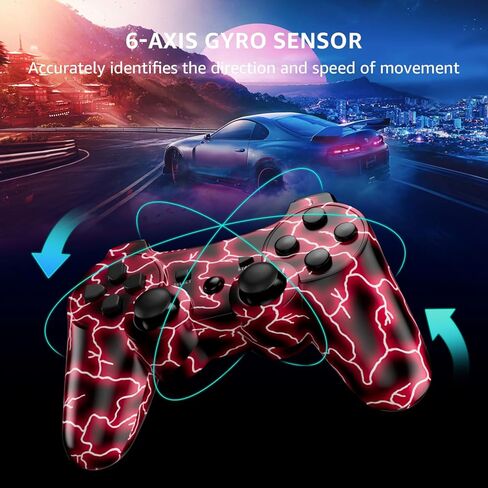 Kujian Controller for PS3, Wireless Controller for Playstation 3 6-axis Dual Vibration Gaming Controller with Charging Cord(Blue+Red) in Kuwait