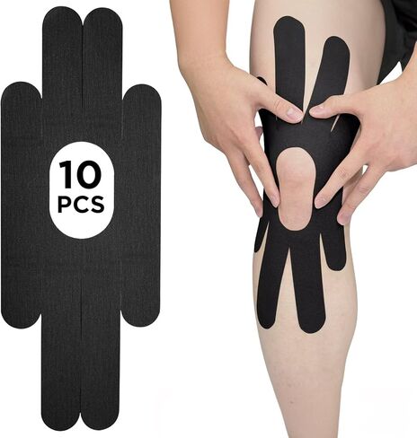 طيب شريط بنية واحدة بقع k-tape | Precut لشريط علم الحركة في الركبة | تخفيف الألم والملحقات | 10 أجهزة كمبيوتر وبيج in Kuwait