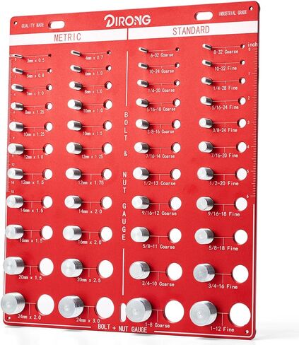 فاحص الخيوط، 42 صامولة ومسمار، 15 متري و19 قياسي و8 مثقاب، مقياس درجة الخيط، مقياس معرف خيط المسمار القابل للتركيب على الحائط مع مسطرة بوصة وسم in Kuwait