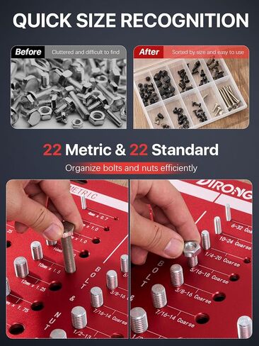 فاحص الخيوط، 42 صامولة ومسمار، 15 متري و19 قياسي و8 مثقاب، مقياس درجة الخيط، مقياس معرف خيط المسمار القابل للتركيب على الحائط مع مسطرة بوصة وسم in Kuwait