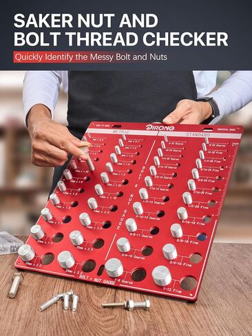 فاحص الخيوط، 42 صامولة ومسمار، 15 متري و19 قياسي و8 مثقاب، مقياس درجة الخيط، مقياس معرف خيط المسمار القابل للتركيب على الحائط مع مسطرة بوصة وسم in Kuwait