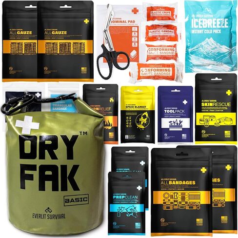 EVERLIT 290 Pc Waterproof First Aid Kit Dry FAK Medical Kit Emergency Survival Kit for Boat, Backpacking, Hiking, Fishing, Travel, Kayaking (Orange) in Kuwait