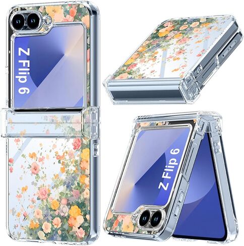 for Samsung Galaxy Z Flip 6 Clear Case,[Hinge Protection] Cute Flowers Design Transparent Clear Floral Case for Women Girls Slim Fit Non-Slip Shockproof Rugged Phone Cases - Vine Flower in Saudi Arabia