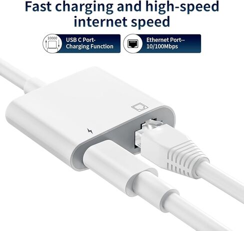 [Apple MFi Certified] Lightning to Ethernet Adapter, 2 in 1 RJ45 Ethernet LAN Network Adapter Compatible with iPhone 14/13/Pro Max/12/11/XS/XR/X/8/7/6/5 iPad, Supports 100Mbps Ethernet Network in Saudi Arabia