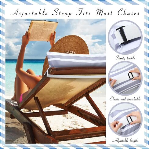 Inflatable Beach Pillow with Removable Cover, Beach Chair Backpacking Pillow with Strap Stripe for Summer Sand Pools Travel Vacations(Green White,17"x10") in Kuwait