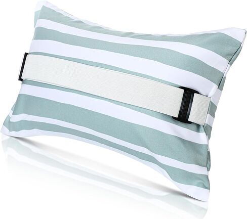 Inflatable Beach Pillow with Removable Cover, Beach Chair Backpacking Pillow with Strap Stripe for Summer Sand Pools Travel Vacations(Green White,17"x10") in Kuwait
