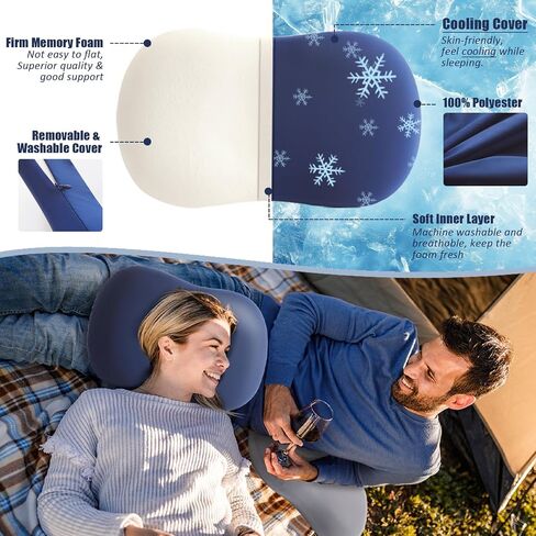Memory Foam Travel Pillow Camping Pillow Medium Firm Bed Pillows for Sleeping Cooling Small Pillow for Camp,Plane,Backpacking,Trip,Cool & Breathable Cover (1, Blue) in Saudi Arabia
