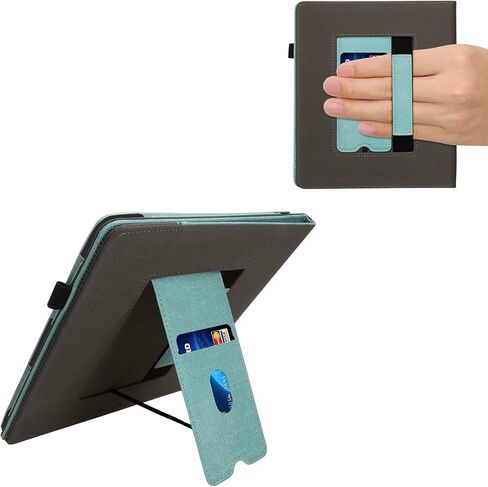 kwmobile Cover Compatible with Amazon Kindle Scribe (2024) Cover - Faux Leather/Suede Case with Stand - Dark Blue/Dark Grey in Saudi Arabia