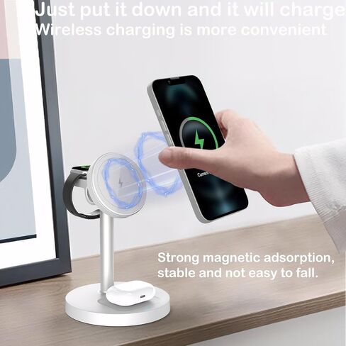 Wireless Charger, 3 in 1 Wireless Charging Station, Fast Wireless Charger Stand for iPhone16 15 14 13 12 11 Pro Max XR XS 8 Plus, for Apple Watch 8 7 6 5 4 3 2 SE AirPods (White) in Saudi Arabia