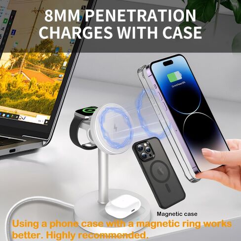 Wireless Charger, 3 in 1 Wireless Charging Station, Fast Wireless Charger Stand for iPhone16 15 14 13 12 11 Pro Max XR XS 8 Plus, for Apple Watch 8 7 6 5 4 3 2 SE AirPods (White) in Saudi Arabia