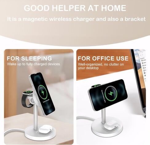 Wireless Charger, 3 in 1 Wireless Charging Station, Fast Wireless Charger Stand for iPhone16 15 14 13 12 11 Pro Max XR XS 8 Plus, for Apple Watch 8 7 6 5 4 3 2 SE AirPods (White) in Saudi Arabia