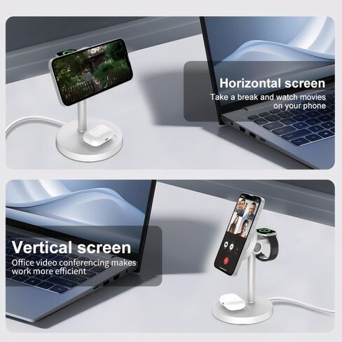Wireless Charger, 3 in 1 Wireless Charging Station, Fast Wireless Charger Stand for iPhone16 15 14 13 12 11 Pro Max XR XS 8 Plus, for Apple Watch 8 7 6 5 4 3 2 SE AirPods (White) in Saudi Arabia