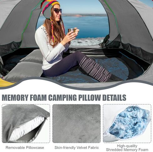 2 Pack Camping Pillow for Sleeping Shredded Memory Foam Travel Pillow with Storage Bag, Compressible Portable Pillow for Outdoor Camp Backpacking Hiking Essential Gear (Blue, Small) in Kuwait