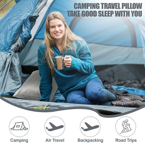 2 Pack Camping Pillow for Sleeping Shredded Memory Foam Travel Pillow with Storage Bag, Compressible Portable Pillow for Outdoor Camp Backpacking Hiking Essential Gear (Blue, Small) in Kuwait