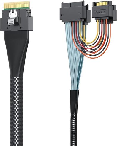 10Gtek Mini SAS SFF-8643 to U.2 SFF-8639 Cable, PCIe 4.0 X4 85 Ohm with 15-Pin SATA Power for NVMe SSD Hot-Swap, 0.5m/1.6ft in Kuwait