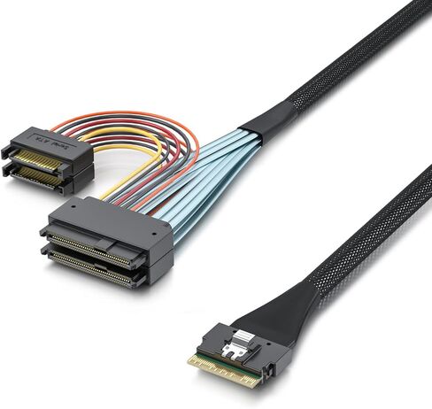 10Gtek Mini SAS SFF-8643 to U.2 SFF-8639 Cable, PCIe 4.0 X4 85 Ohm with 15-Pin SATA Power for NVMe SSD Hot-Swap, 0.5m/1.6ft in Kuwait