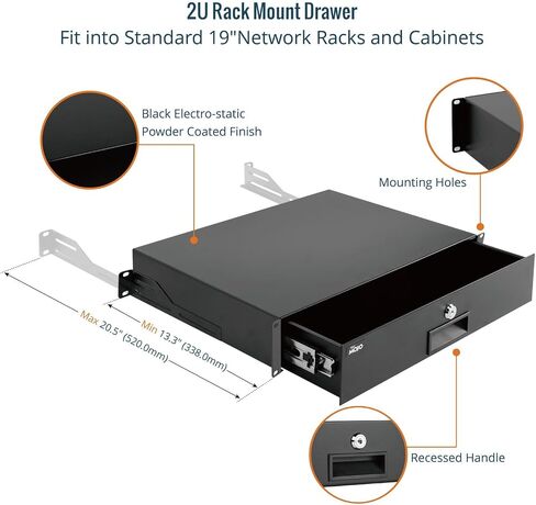 Tecmojo 2U Rack Drawer,Rack Mount Drawer for 19in Network Equipment/Server/AV Rack or Cabinet Enclosure,Sliding and Lockable Server Rack Drawer - Load-Bearing 44lb (20kg),with Cable Management Holes in Saudi Arabia