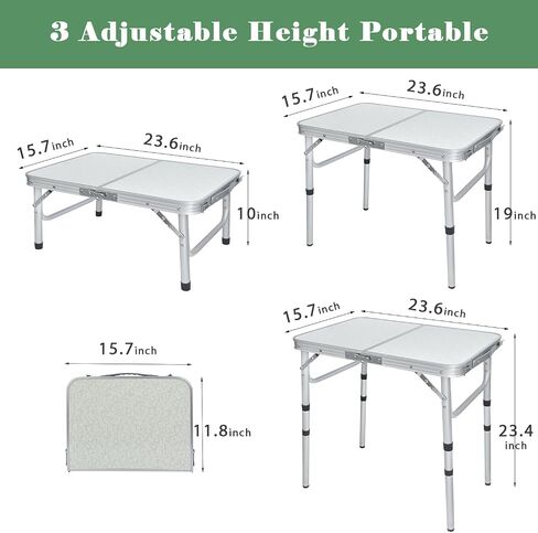 Aluminum Foldable Table Portable Pinic Table Lightweight,3 Adjustable Height Table Small Card Table with Carry Handle for Outdoor Indoor (Black, 15.75" D x 23.6" W x 23.6" H) in Saudi Arabia