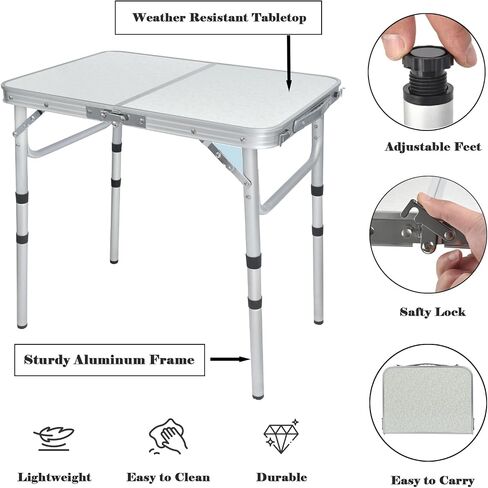 Aluminum Foldable Table Portable Pinic Table Lightweight,3 Adjustable Height Table Small Card Table with Carry Handle for Outdoor Indoor (Black, 15.75" D x 23.6" W x 23.6" H) in Saudi Arabia