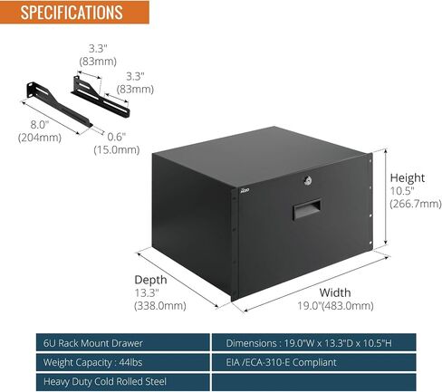 Tecmojo 2U Rack Drawer,Rack Mount Drawer for 19in Network Equipment/Server/AV Rack or Cabinet Enclosure,Sliding and Lockable Server Rack Drawer - Load-Bearing 44lb (20kg),with Cable Management Holes in Saudi Arabia