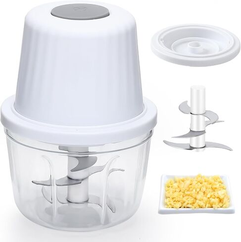 100ML Electric Garlic Chopper，Cordless Mini Food Processor with Separation Partition，2-Leaf Blade Small Vegetable Chopper For Onion, Chili, Ginger（White） in Saudi Arabia