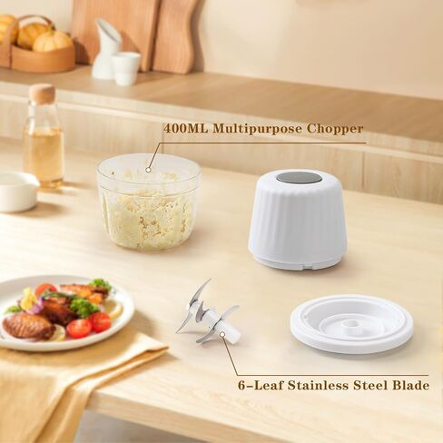 100ML Electric Garlic Chopper，Cordless Mini Food Processor with Separation Partition，2-Leaf Blade Small Vegetable Chopper For Onion, Chili, Ginger（White） in Saudi Arabia