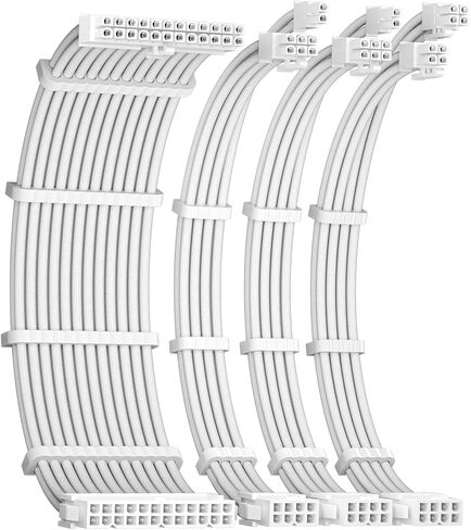 16AWG PSU Cable Extension, Soft Braided Cable Extension PC, 1x24Pin ATX / 1x8Pin(4+4) EPS / 2x8Pin(6+2) PCI-e PSU Extension Cable Kit, 30cm with Combs, Black in Saudi Arabia