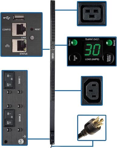 Tripp Lite PDU Monitored 208/240V 30A 36 C13; 6 C19 Outlets L6-30P LX Interface 10 ft Cord 0URM TAA (PDUMNV30HV2LX) in Saudi Arabia