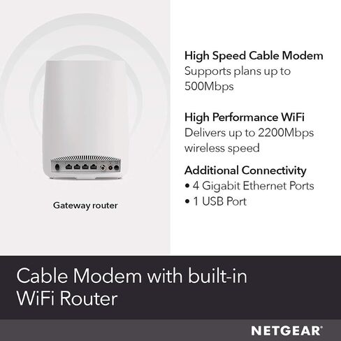 NetGear Orbi All-in-One Modem + WiFi Router (CBR40)-AC2200 ، تصل إلى 2.2 جيجابت في الثانية ، تغطية 2000 قدم مربع in Kuwait
