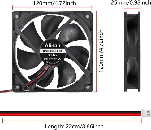 Alinan 4pcs 12025 12V Fan 120x120x25mm 2-pin Sleeve Bearing Brushless DC Cooling Fan 3D Printer Cooling Fan Computer Fan in Saudi Arabia