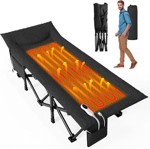 Slendor Kids Cot, Toddler Portable Bed w/Cartoon Handrail, Blanket (5ft x 4ft), Folding Toddler Cots for Sleeping, Kids Travel Bed, Extra Long Cot Length 56", Support 330 Lbs, Black in Saudi Arabia