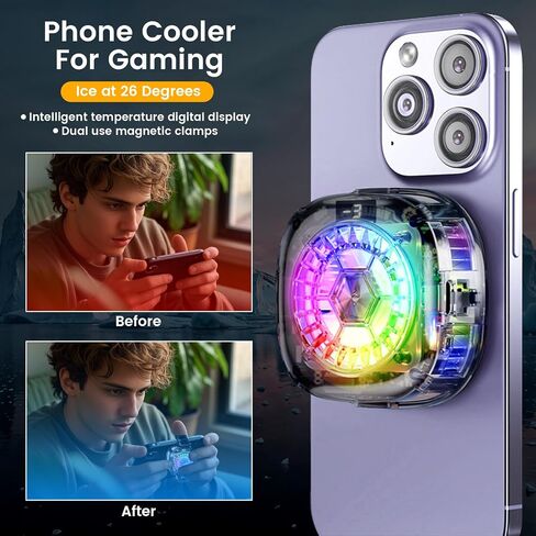 Phone Cooler, LOCZAR Magnetic Fan Small USB Fan for Gaming with Removable Grip, Semiconductor Cooling RGB Cellphone Radiator for Cell iPhone Ipad Ps5 Gamer Influencer Tiktok Live Streaming in Kuwait