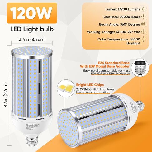 2 Pack 200W Corn LED Light Bulb Fanless,29,500LM 3000K/Warm White(2000 Watt Equivalent) E26/E39 Large Mogul Base LED Cob Lamp for Outdoor Indoor Garage Warehouse Factory Workshop Street Backyard in Kuwait