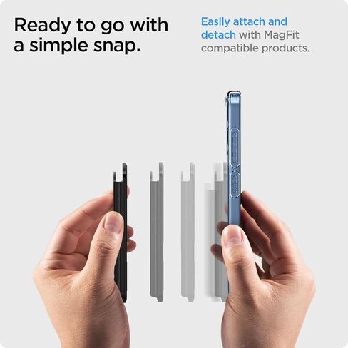 Spigen Magnetic Wallet Card Holder (MagFit) Designed for Galaxy S25 Series Magnetic Case Only and iPhone 16/15/14/13/12 Models, Holds up to 3 Cards - PU Black (MagFit+) in Kuwait