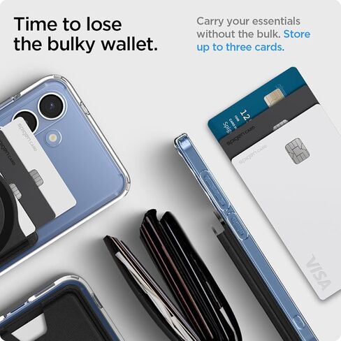 Spigen Magnetic Wallet Card Holder (MagFit) Designed for Galaxy S25 Series Magnetic Case Only and iPhone 16/15/14/13/12 Models, Holds up to 3 Cards - PU Black (MagFit+) in Kuwait