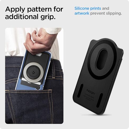 Spigen Magnetic Wallet Card Holder (MagFit) Designed for Galaxy S25 Series Magnetic Case Only and iPhone 16/15/14/13/12 Models, Holds up to 3 Cards - PU Black (MagFit+) in Kuwait