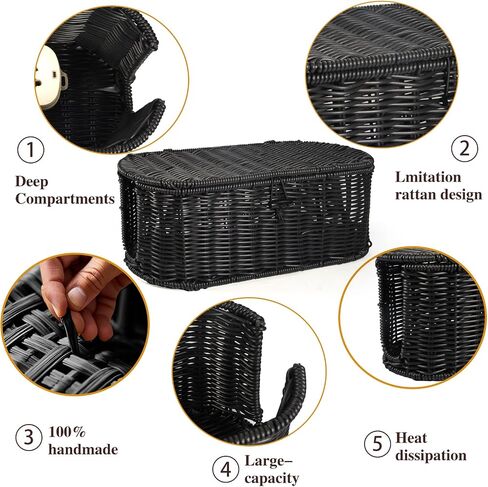 Handmade Cable Management Box,Rattan Cord Organizer Box with 20 PCS Cable Management Organizer Kit,Cable Organizer Box,Desk Cord Organizer Box for Home&Office,Yellow in Saudi Arabia