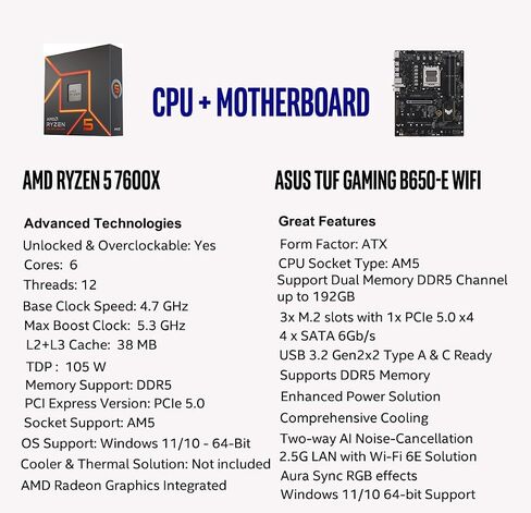 MICRO CENTER AMD Ryzen 5 7600X CPU Processor with ASUS Prime B650M-A AX II Micro ATX Motherboard in Saudi Arabia