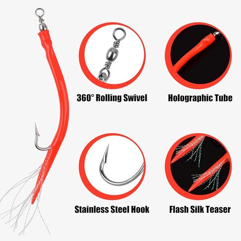 OROOTL Striped Bass Tube Lures, 10pcs Classic Striped Bass Lures Saltwater Fishing Trolling Lure Rig Glow Tube Teaser with Stainless Steel Hook Barrel Swivel for Offshore Big Game Fishing in Kuwait