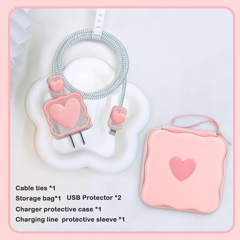 CameCosy DIY Phone Charger Case Storage Sets Cable Protector Earphone Wire Saver with Wave Travel Storage Bag, Cute Cable Charger Protector Cord Organizer for iPhone (Black Love Heart) in Saudi Arabia
