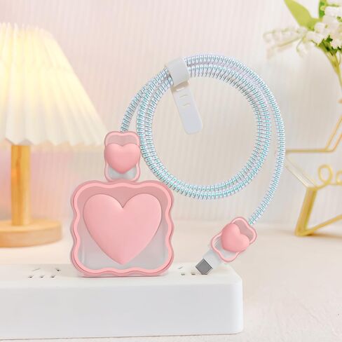 CameCosy DIY Phone Charger Case Storage Sets Cable Protector Earphone Wire Saver with Wave Travel Storage Bag, Cute Cable Charger Protector Cord Organizer for iPhone (Black Love Heart) in Saudi Arabia