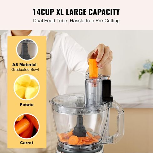 VEVOR Food Processor, 16 Cup Large Vegetable Chopper 600 Watts 2 Speed & Pulse Electric Meat Chopper, 2 In 1 Big Feed Chute & Pusher 5Pcs Blade & Dics for Mixing, Slicing, and Kneading Dough in Saudi Arabia