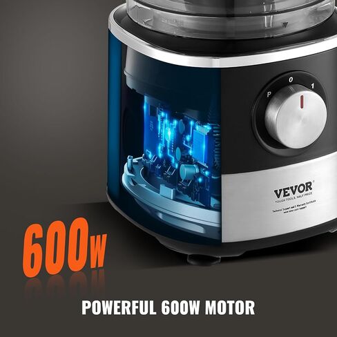 VEVOR Food Processor, 16 Cup Large Vegetable Chopper 600 Watts 2 Speed & Pulse Electric Meat Chopper, 2 In 1 Big Feed Chute & Pusher 5Pcs Blade & Dics for Mixing, Slicing, and Kneading Dough in Saudi Arabia