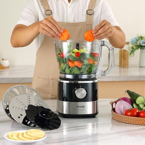 VEVOR Food Processor, 16 Cup Large Vegetable Chopper 600 Watts 2 Speed & Pulse Electric Meat Chopper, 2 In 1 Big Feed Chute & Pusher 5Pcs Blade & Dics for Mixing, Slicing, and Kneading Dough in Saudi Arabia